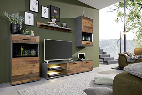 trendteam smart living Wohnzimmer 4-teilige Set Kombination Mango, 246 x 182 x 37 cm Front Old Wood, Korpus und Absetzung Matera mit viel Stauraum