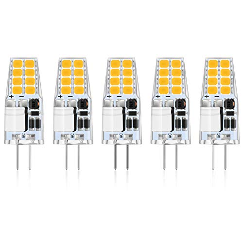 Reteck 5er Pack G4 2W LED Lampen, 210LM, 2W ersetzt 20W Halogenlampen, Warmweiß(2900K), 12V AC/DC, G4 LED Leuchtmittel Birne, G4 LED Glühlampe