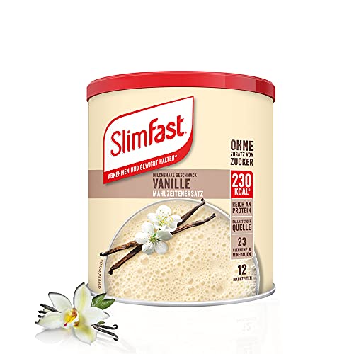 SlimFast Milchshake Pulver Vanille I Kalorienreduzierter Diät-Shake mit hohem Eiweißanteil I Diät-Pulver für eine gewichtskontrollierende Ernährung I Nur 230 Kalorien pro Protein-Shake I 438 g
