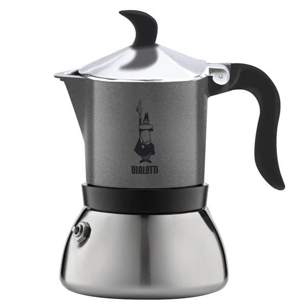 Bialetti Fiammetta Moka Pot - 3 Tassen Espressokocher - Anthrazit italienische Herdplatte Kaffeemaschine - Kompatibel mit Induktionsherden