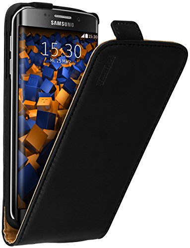 mumbi Echt Leder Flip Case kompatibel mit Samsung Galaxy S6 Edge Hülle Leder Tasche Case Wallet, schwarz