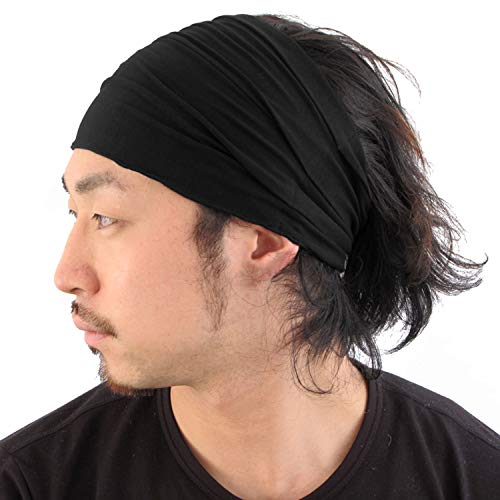 CHARM Stirnband Herren Bandana Kopftuch - Haarband Männer Sport Japanisch Schwarz L