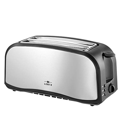 LENTZ 4-Scheiben Langschlitztoaster 1400 Watt Toaster mit Brötchenaufsatz Krümelschublade Cool-Touch-Gehäuse Stopp-, Auftau- und Aufwärmfunktion
