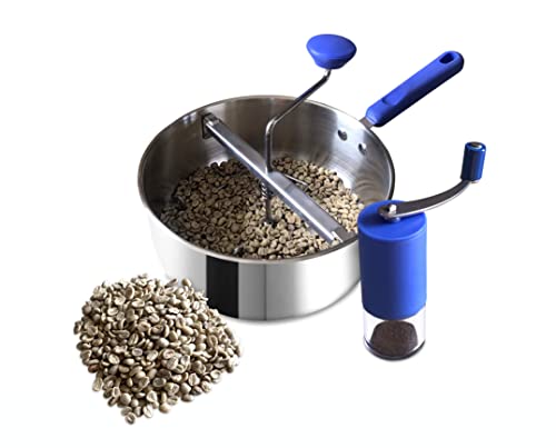Home Coffee Roasting Kit Komplett mit Kaffeebohnenröster, manueller Bohnenmühle und grünen Kaffeebohnen - Kaffeerösten zu Hause leicht gemacht!