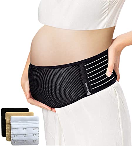 Testsieger - Schwangerschaftsgürtel - Bauchband Schwangerschaft - Schwangerschaftsgurt verstellbar - Bauchstütze atmungsaktiv - Bauchgurt Schwangerschaft - Umstandsmode - mit BH Extender (schwarz)