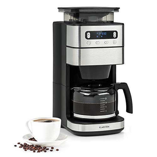 Klarstein Aromatica Taste 10 Kaffeemaschine, integriertes Mahlwerk, 180 g Bohnenbehälter, 2 / 4 / 6 / 8 / 10 Tassen, 1000 Watt, 1250 ml Glaskanne, Kaffeestärke: mild / stark, schwarz