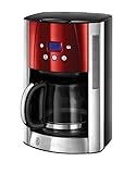 Russell Hobbs Kaffeemaschine [Digitaler Timer, Brausekopf für optimale Extraktion&Aroma] Luna Rot (max 12 Tassen, 1,5l Glaskanne, Warmhalteplatte, 1000W) Filterkaffeemaschine 23240-56