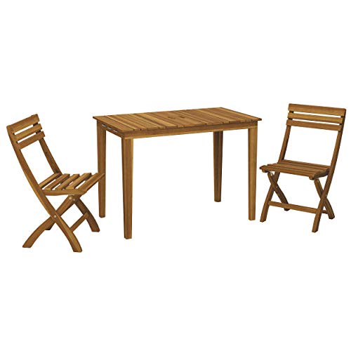 Balkonmöbel-Set Grenora 3-teilig FSC® Holz Natur | Gartentisch mit Wäscheleine & 2 Klappstühlen