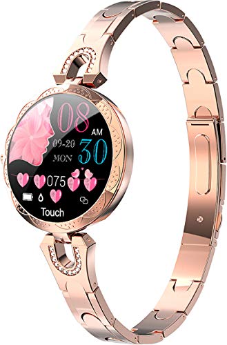 Rosegold Damen Smartwatch Herzfrequenz Blutdruck Schrittzähler Kalorienverbrauch Diamant Schmuck Stylische Armbanduhr Design Elegant