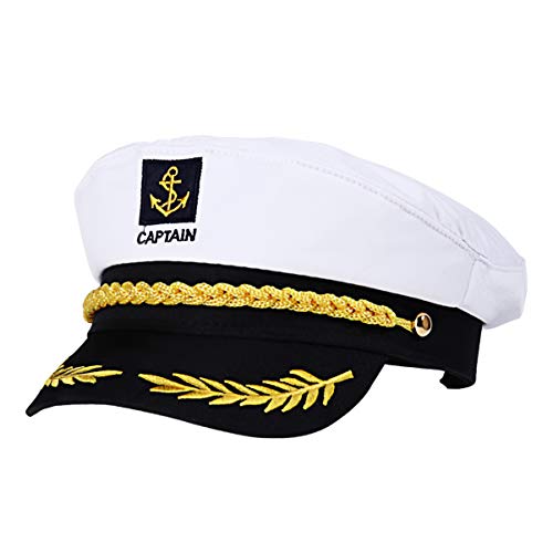KESYOO Verstellbare Yacht Schiff Boot Seemann Kapitän Marine Kostüm Marine Admiral Hut Kappe Zubehör (Weiß)