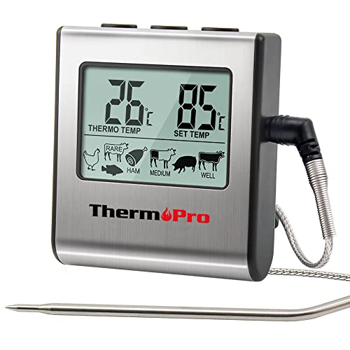 ThermoPro TP16 Digitales Bratenthermometer Ofenthermometer Fleischthermometer Grillthermometer Küchen Thermometer mit Timer für BBQ, Grill, Smoker