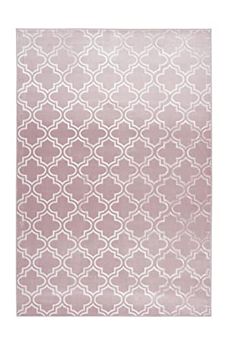Qiyano Teppich Kurzflor marokkanisches Muster seidiger Glanz dünn weich für Wohnzimmer Schlafzimmer Läufer mit Anti-Rutsch, Farbe: Rosa, Größe: 120 x 170 cm