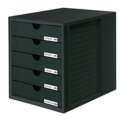 HAN Schubladenbox SYSTEMBOX – attraktives Design für Unterlagen bis DIN C4, mit 5 geschlossenen Schubladen, schwarz, 1450-13