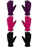 Geyoga 3 Paar Kinder Vlies Handschuhe Winter Vollfinger Fäustlinge für Jungen Mädchen (Schwarz, Lila, Rosenrot, S (4-7 Jahre))