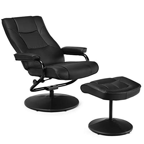 Giantex Relaxsessel mit Hocker, Fernsehsessel TV Sessel 150°kippbar & 360° drehbar, Drehsessel Wohnzimmersessel Relaxstuhl für Wohnzimmer Arbeitszimmer Büro (schwarz)