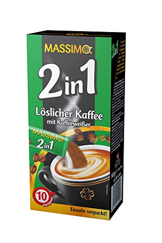MASSIMO 2in1 Kaffee mit Kaffeeweißer, 160 Sticks, 16 x 10 Sticks à 14 g, Vorteilspack, Löslicher Bohnenkaffee mit Kaffeeweißer, Schnelle Zubereitung, Koffeinhaltig, Instant-Kaffee