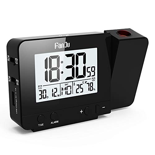 FanJu FJ3531B Digital Projektionswecker mit Temperatur und Zeit-Projektion/USB-Anschluss/Innentemperatur und Luftfeuchtigkeit/DCF automatische Zeitanpassung/Kalender