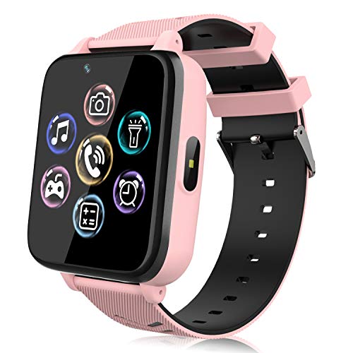 Smartwatch für Kinder, Uhr Telefon für Mädchen Jungen Touchscreen mit Musik Player, Spiel, Kamera, Taschenlampen, Wecker, Smart Watch Telefonieren Geschenk (Rosa)