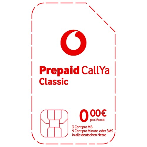 Vodafone Prepaid CallYa Classic SIM-Karte ohne Vertrag I 9 Ct. pro Min oder SMS in alle dt. Netze & die EU I 3 Ct. pro MB I 10 Euro Startguthaben