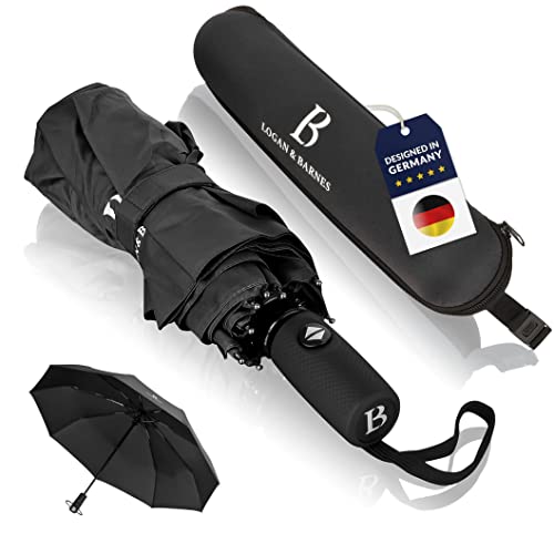 Regenschirm sturmfest bis 140 km/h - Taschenschirm mit zertifizierter Teflon-Beschichtung gegen Feuchtigkeitsschäden - LOGAN & BARNES - Modell Boston