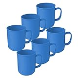 6 Tassen mit Henkel à 300 ml Blau, wiederverwendbar, aus Kunststoff, Kaffeetasse Teetasse Becher Henkelbecher Henkeltasse