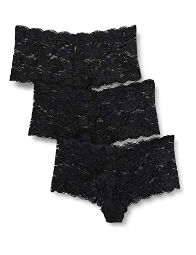 Amazon-Marke: Iris & Lilly Floral Lace Hipster, 3er Pack,, Schwarz (Black), S, Label: S