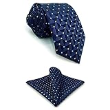 S&W SHLAX&WING Krawatten für Herren Marineblau mit orangefarbenen Punkten Krawatte für Herren Anzug Set mit passendem Einstecktuch 147cm