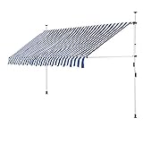 DETEX® Klemmmarkise 200 cm breit Höhenverstellbar Handkurbel UV-beständig Ohne Bohren Wasserabweisend Balkonmarkise Markise Balkon Terrasse Blau Weiß