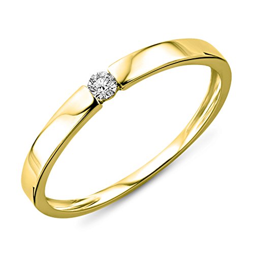 Miore Ring Damen 0.05 Ct Solitär Diamant Verlobungsring aus Gelbgold 9 Karat / 375 Gold, Schmuck