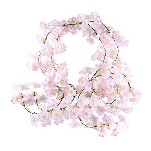HUAESIN 2 Pcs 1.8m Künstliche Girlande Kirschblüten Kunstblumen Hängend Blumen Rosa Blumengirlande Künstlich Hängepflanzen für Hochzeit Fahrrad Wand Balkon Garten Hause