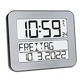 TFA Dostmann TimeLine Max Funkuhr, Wanduhr, digital, mit Wochentag und Weckfunktion, Silber, 60.4512.54,L 258 x B 30 (120) x H 212 mm