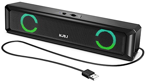 NJSJ USB PC Lautsprecher, 6W RGB Computer Lautsprecher Soundbar Boxen 2.0 Stereo Lautsprecheranlage mit Bunter Gaming LED Licht Up Lautsprecher für PC Desktop Laptop