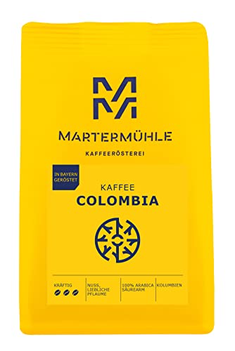 Martermühle Colombia Kaffeebohnen 1kg kräftig, Arabica - fruchtig nussiges Aroma, ganze Kaffee-Bohnen schonend geröstet, säurearm