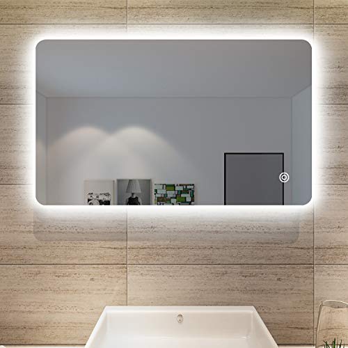 SONNI Badspiegel 100 x 60cm Badspiegel mit LED-Beleuchtung beschlagfrei Lichtspiegel LED Spiegel Wandspiegel mit Touch-Schalter kaltweiß IP44 energiesparend
