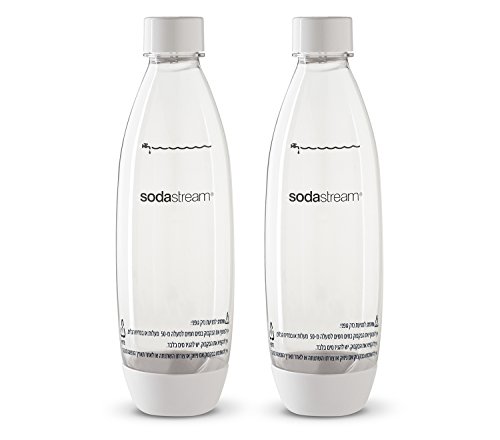 Sodastream Source 2 Stück Original weiße sprudelnde wiederverwendbare Wasserflaschen, 1 Liter, BPA-frei, passt nur – Play, Source, Power, Spirituosen und Sprudelsteine