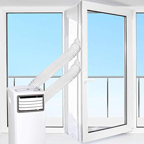 SHE03AIRSTPVT Fensterabdichtung für mobile Klimageräte und Ablufttrockner, Hot Air Stop mit Reißverschluss, Für Balkontür geeignet, Weiß
