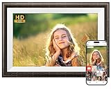 SONVGOO 10.1 Zoll Holz Digitaler Bilderrahmen, 1280x800 IPS Vollperspektive Touchscreen Elektronischer Bilderrahmen mit 32GB Speicher, Automatische Drehung