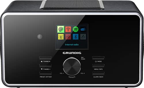 GRUNDIG GIR1090 DTR 6000 X All-In-One Internet- und Digitalradio, FM/RDS/DAB+/Internetradio, Bluetooth, Schlummerfunktion, Dual Alarm, 2,4 Zoll Farbdisplay, Schwarz