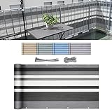 Sekey Balkon Sichtschutz Balkonabdeckung HDPE 220 g/m², Leicht Transparent Wind- und UV-Schutz Wetterfest, mit Ösen, Nylon Kabelbinder und Kordel Graue Streifen 0.75×6m