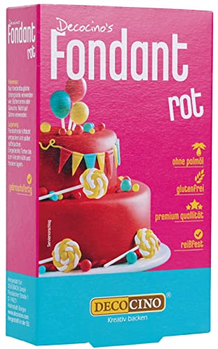DECOCINO Fondant Rot – 250 g – ideal zum Verzieren von Kuchen, Torten, Cupcakes – Palmölfrei & Laktosefrei