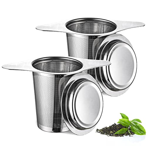 UNIDEAL 2 Stück Premium Teesieb mit Deckel und Doppel-Griff, teesieb für losen tee, teesieb für tasse, teesieb für teekanne, tee sieb, teefilter edelstahl, für die Meisten Tee-Tassen und Tee-Schalen.