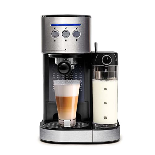 BluMill Espressomaschine mit Siebträger, 1400 Watt, 15 Bar, Siebträgermaschine mit integriertem Milchaufschäumer, 1,2L Wassertank, Stößel und Messlöffel, Einfache Bedienung