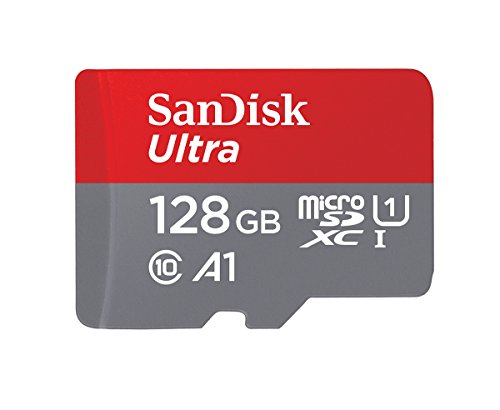 SanDisk 128 GB Ultra microSDXC-Speicherkarte+SD-Adapter. Bis zu 120 MB/s Lesegeschwindigkeit, Klasse 10, U1, A1 zugelassen