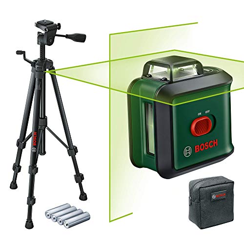 Bosch Kreuzlinienlaser UniversalLevel 360 Set (Horizontale 360°-Laserlinie + vertikale Laserlinie, grüner Laser, 4x AA-Batterien, mit Stativ, im Karton)