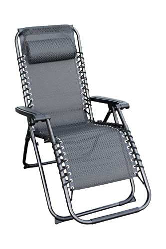 Relaxsessel mit Kopfkissen in grau - stufenlos verstellbar - Sonnenliege Hochlehner Gartenliege Gartenstuhl Liegestuhl klappbar