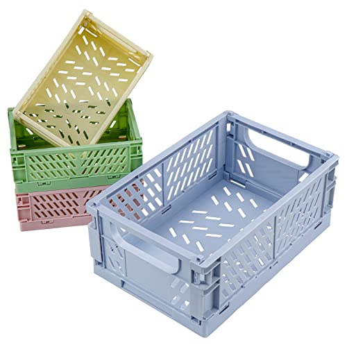 SelfTek 4 Stück Klappkisten Set,enthalten 1 Stück großer aufbewahrungskorb plastik und 3 Stück klappbox mini,stapelbare Obstkiste kunststoff,klappkorb für Küche,Arbeitszimmer und Büro(mehrfarbig)