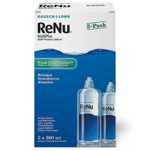 Bausch und Lomb ReNu MultiPlus Kombilösung mit Proteinentferner - Kontaktlinsenreiniger, Aufbewahrungslösung, weiche Linsen, Doppelpack 2 x 360 ml