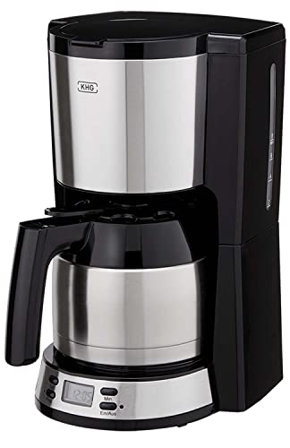 KHG Kaffeemaschine TKA-183SE aus Kunststoff/Edelstahl in schwarz/silberfarben, mit Edelstahl-Thermo-Kanne 1 Liter, Kapazität für 8 Tassen, Permanentfilter, Abschaltautomatik, LCD-Display