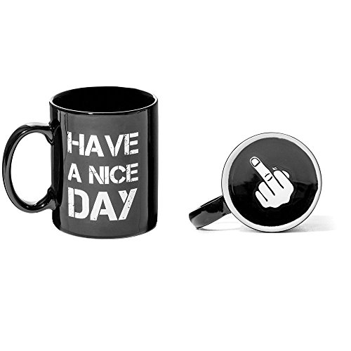 Gadget Masters Have a Nice Day - Mittelfinger lustige Tasse für Milch Saft Kaffee oder Tee Keramik Tasse schwarz