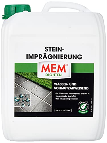 MEM Stein-Imprägnierung, Wasser- und schmutzabweisend, Schützender Abperleffekt, Lösemittelfrei, Transparent, 5 l